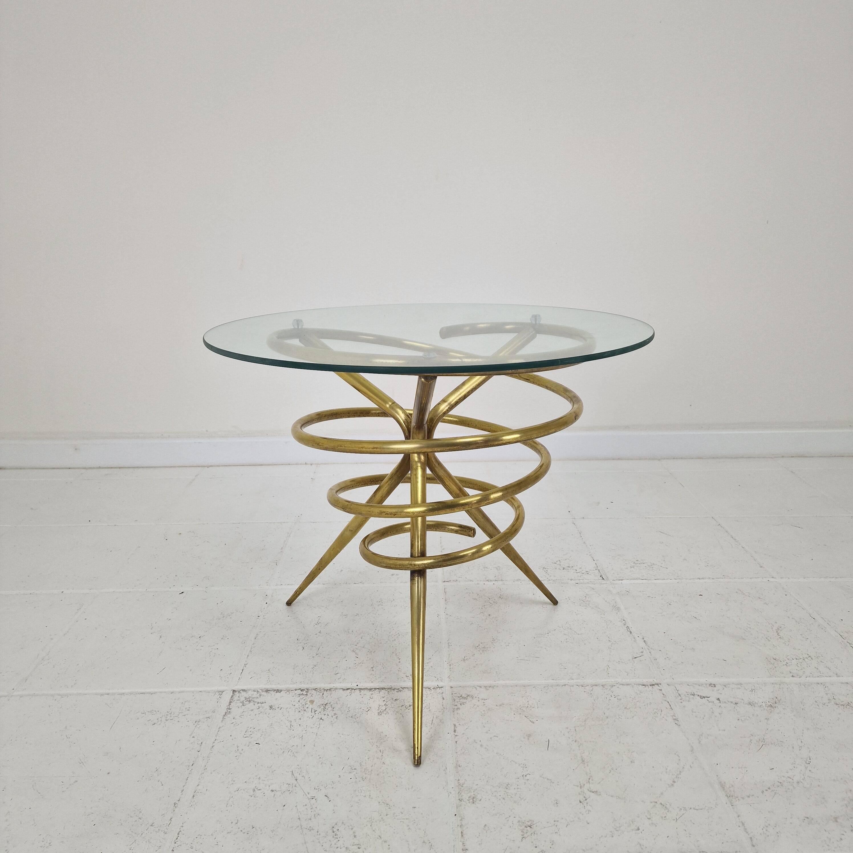 Elegant Italian Mid-Century Side Table with Sculptural Brass Base, 1970's