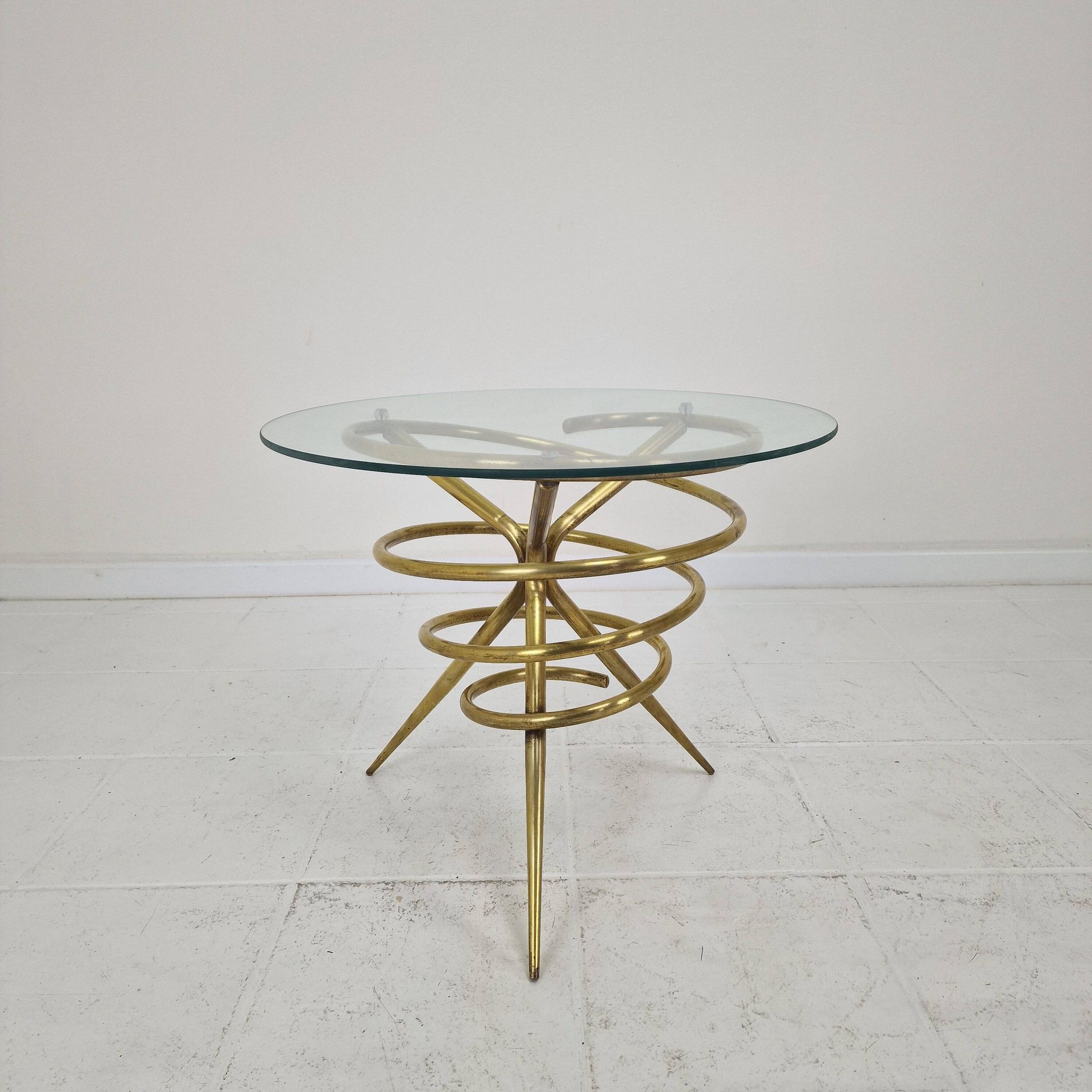 Elegant Italian Mid-Century Side Table with Sculptural Brass Base, 1970's