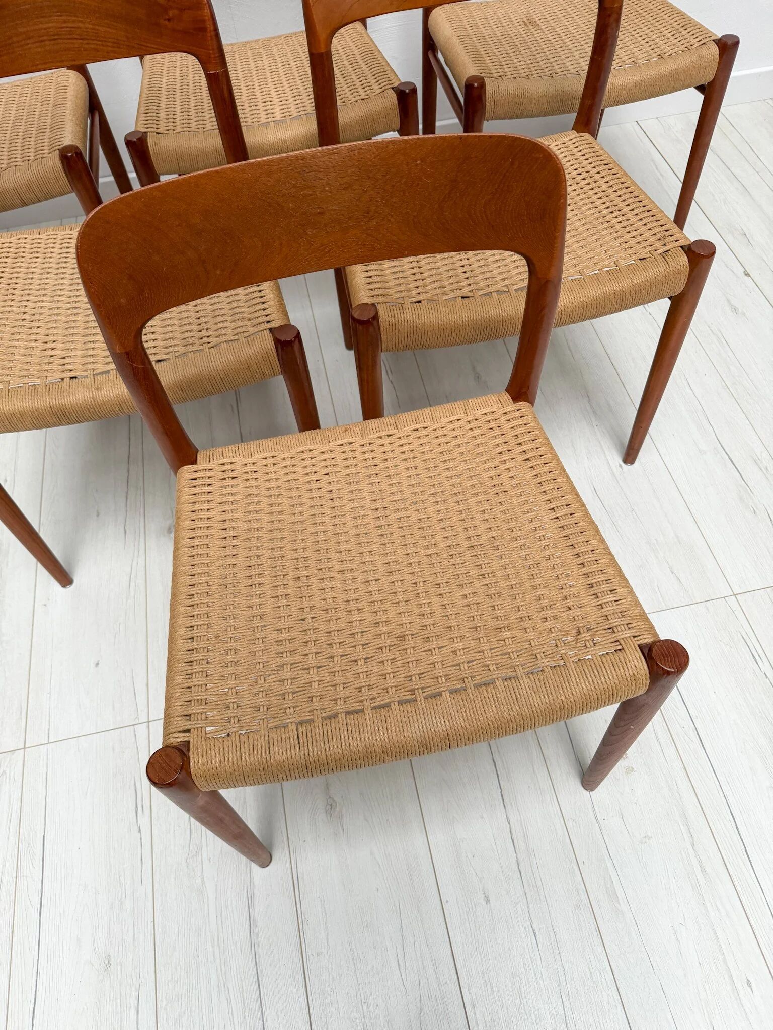 1950s set of 6 vintage Danish teak dining chairs No. 75 by Niels O. Møller