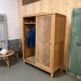 Armoire coulissante vintage en chêne brut