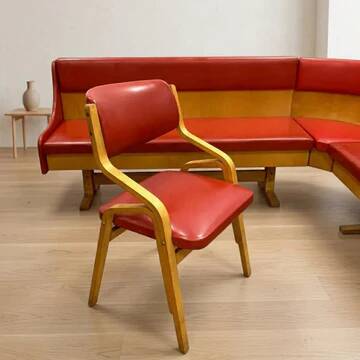 Vintage bench and chairs set Ludvík Volák wood 1970s Czechoslovakia