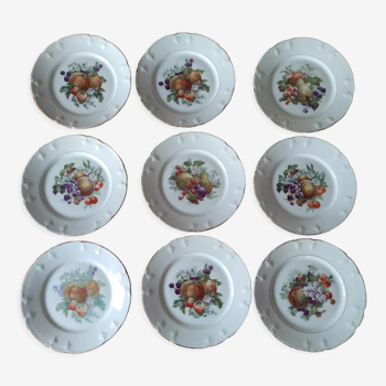 Set of 9 dessert plates fruit décor