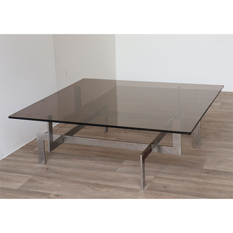 Vintage sculptural coffee table in glass and chromed metal 1970