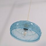 Art Deco pendant light in blue glass and brass