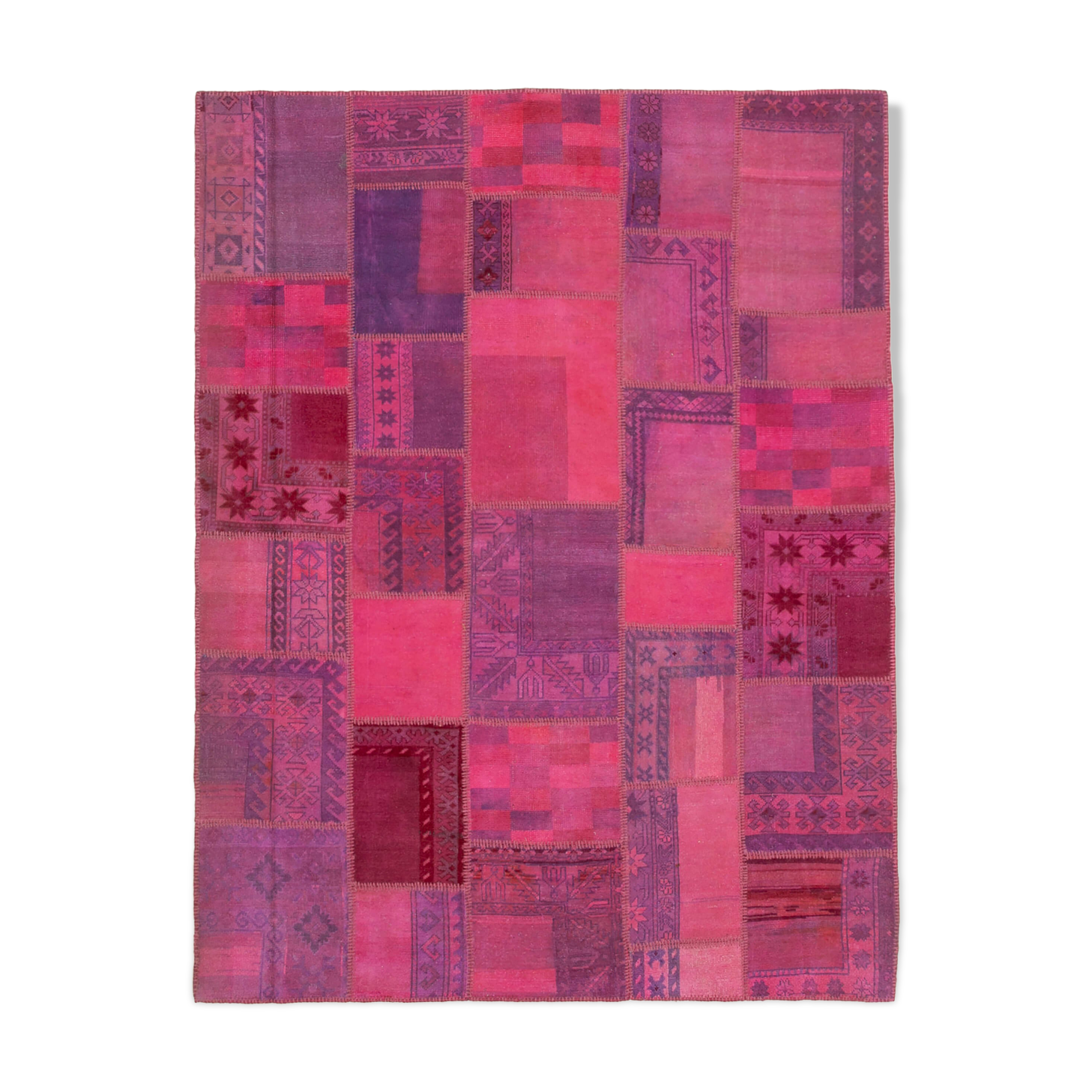 Hand-knotted turkish vintage 180 cm x 236 cm pink patchwork carpet