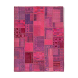 Hand-knotted turkish vintage 180 cm x 236 cm pink patchwork carpet