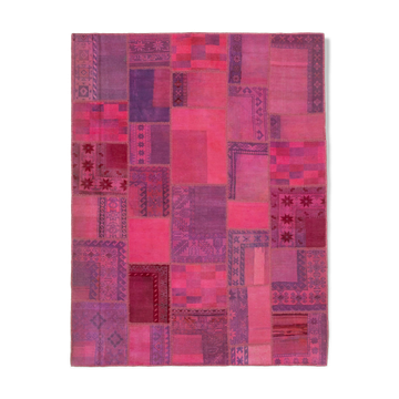 Hand-knotted turkish vintage 180 cm x 236 cm pink patchwork carpet