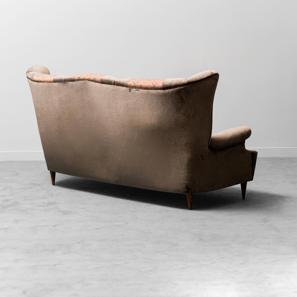 3 seater sofa in brown velvet anni' 50 vintage modern