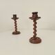 Vintage folk art turned wood candle holder