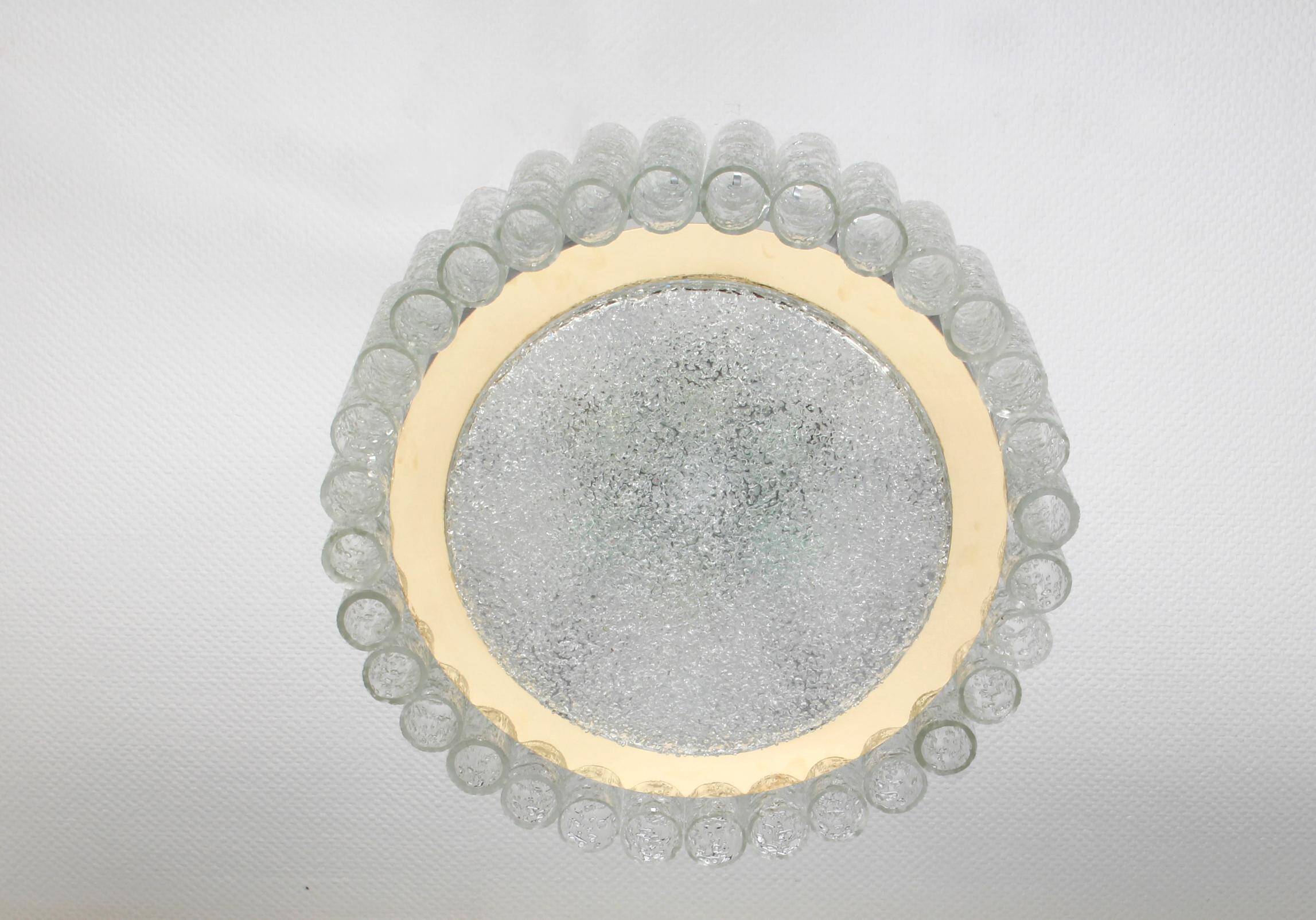 Doria suspension in Murano glass tubes with brass surround, Germany, 1960s.