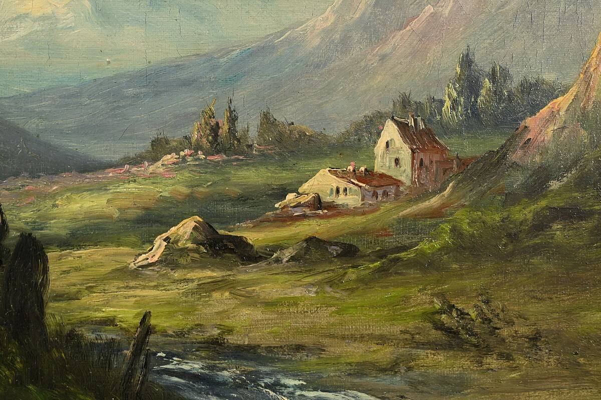 Oil on canvas "Mountain Landscape", signed C. Lion – Late 19th century