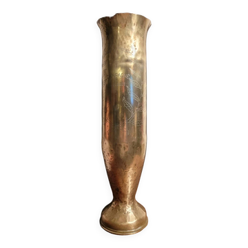 Vase Obus Chiselled Decor of Branches Trench Art Poilu WW1 14 18