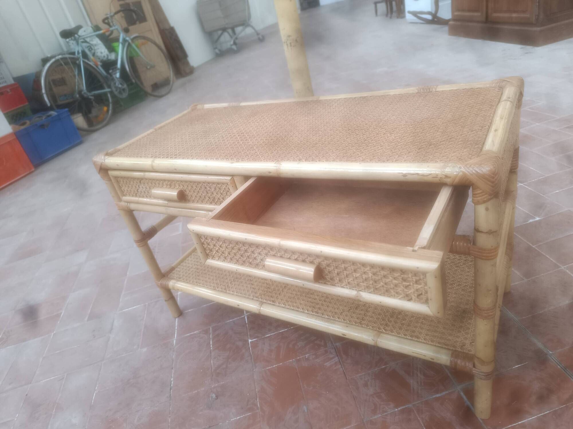Bamboo and cane coffee table