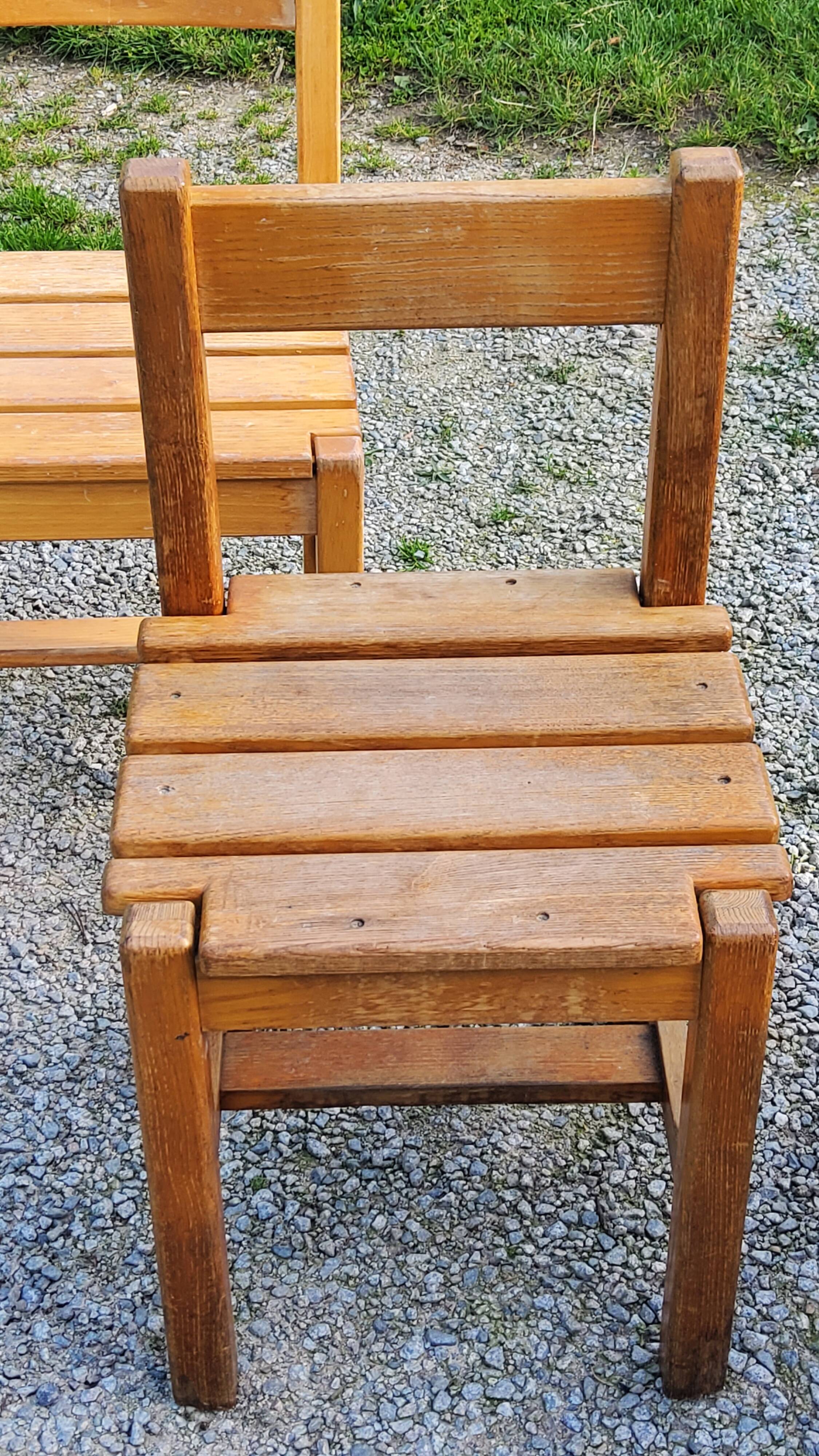 Set de 4 chaises des années 70 brutalistes en chêne