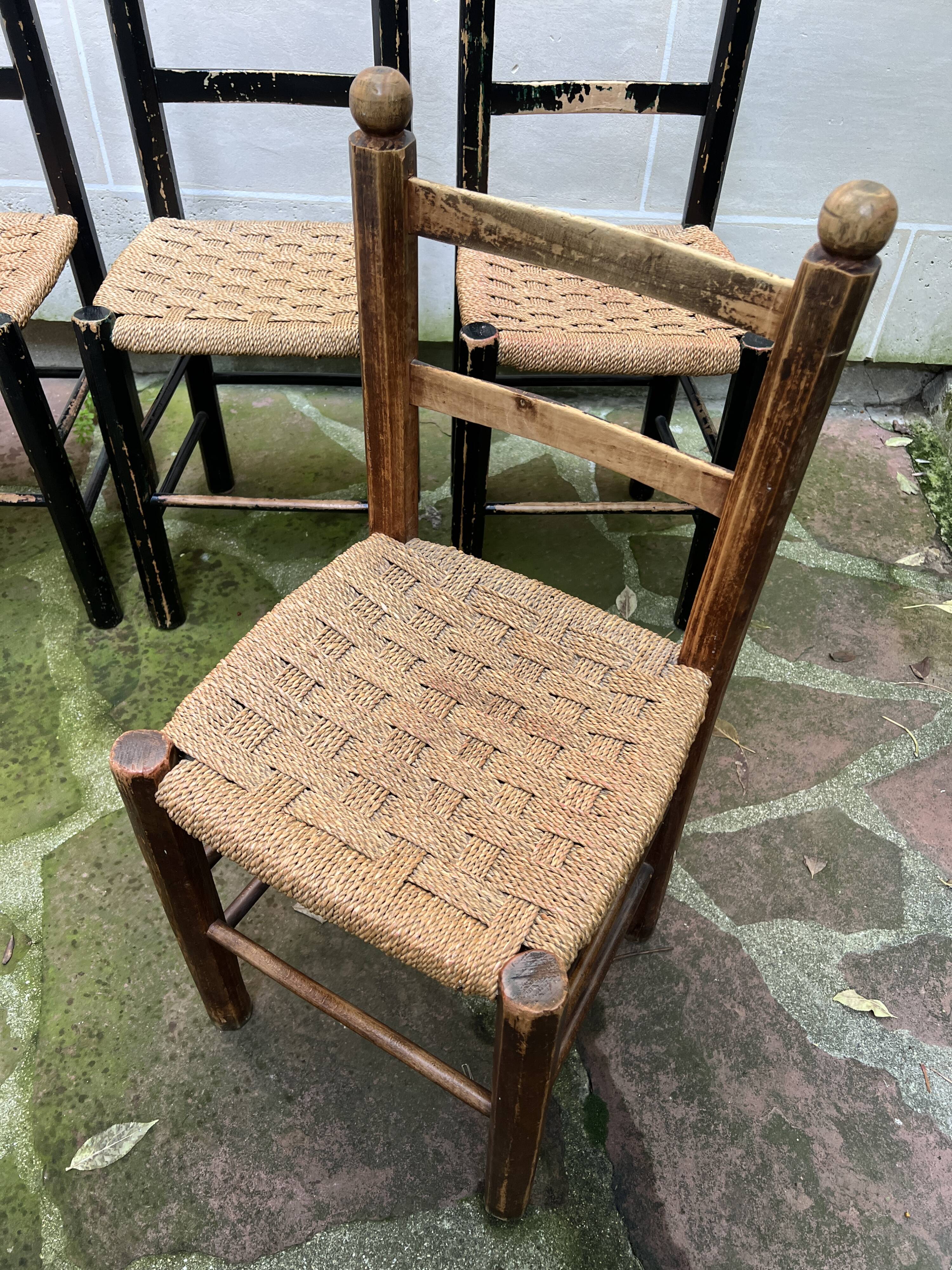 Chaise Italienne Vintage Bois Brut Corde Tressée Artisanale