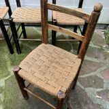 Chaise Italienne Vintage Bois Brut Corde Tressée Artisanale