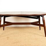 Danish high and low table in teak and brown lacquered wood, Smørrebrø model