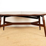 Danish high and low table in teak and brown lacquered wood, Smørrebrø model