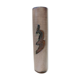 Enamelled ceramic roller vase signed