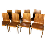 Scandinavian chairs (set of 8) in thermoformed beech 1960'S