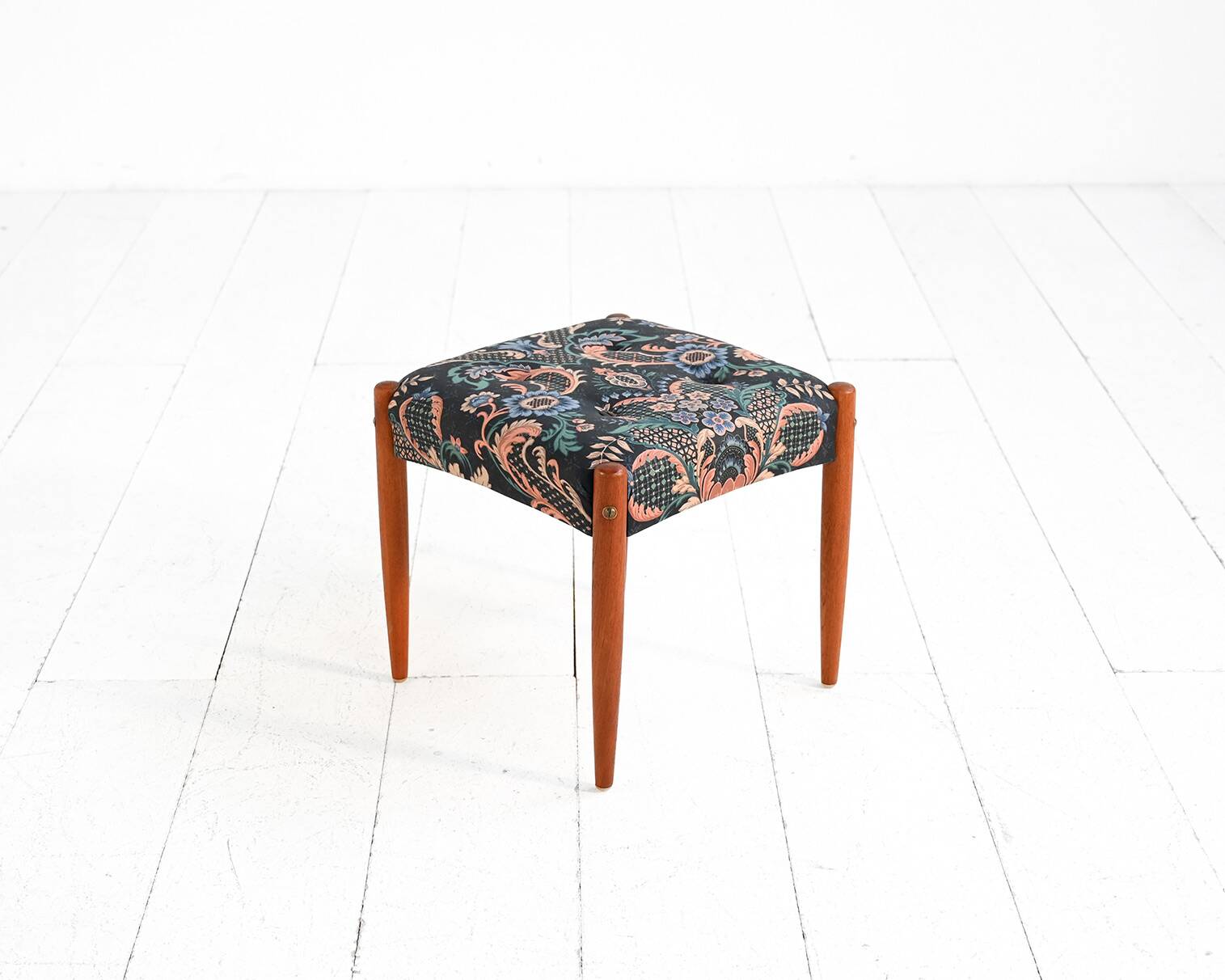 Scandinavian teak stool with upholstered seat, 1960s/1970s