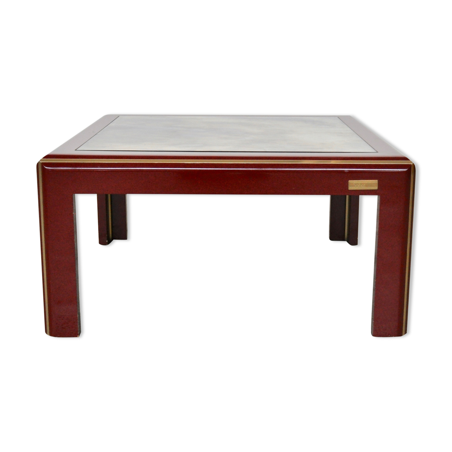 Vintage italian lacquered coffee table with mirror top & brass details from mario sabot