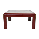 Table basse laquée italienne vintage avec plateau miroir et détails en laiton de Mario Sabot