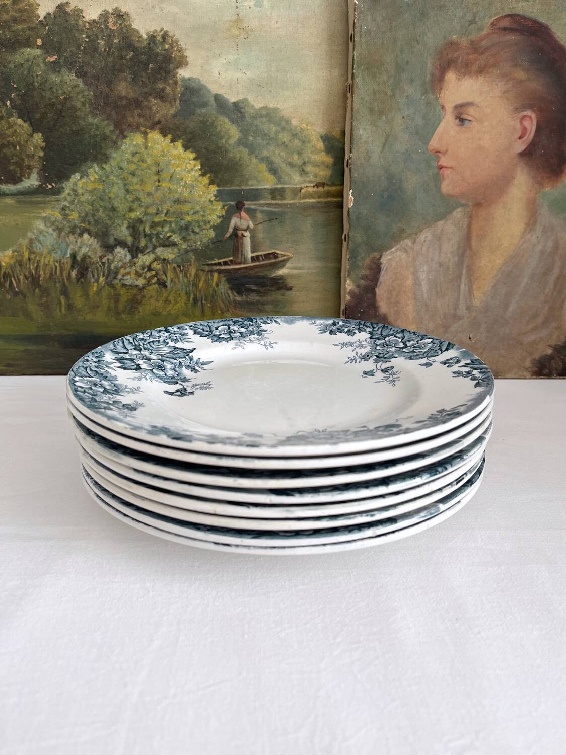 8 flat ironstone plates “Marie Louise” Saint Amand and Hamage