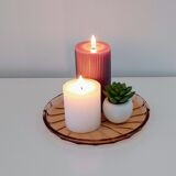 Plat rond art deco vieux rose en verre