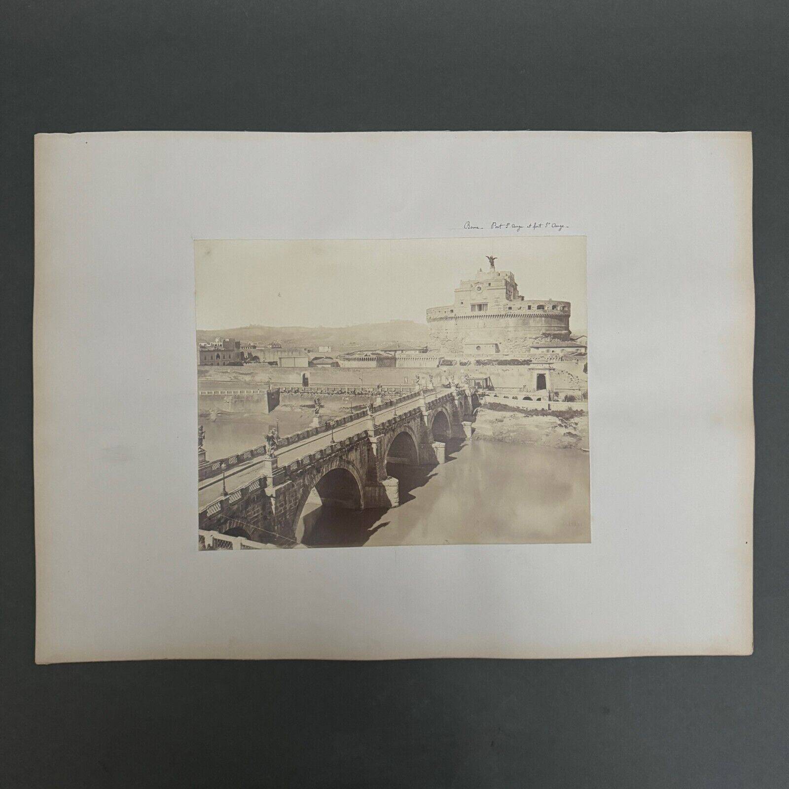 Albumen photo Rome Ponte Sant'Angelo and Fort Sant'Angelo 19th century