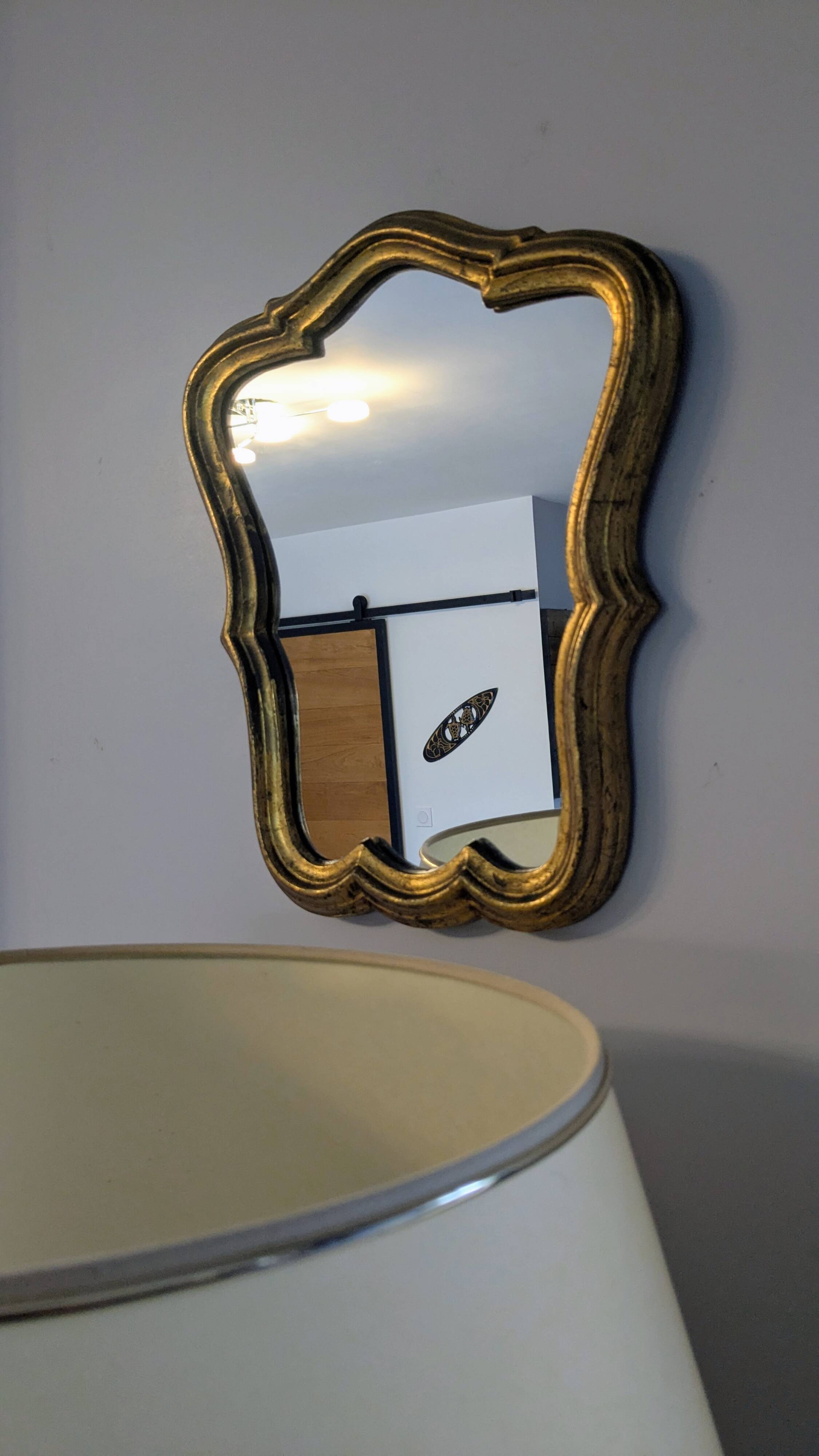 Baroque style gilded mirror – antique patina – 37 x 30 cm