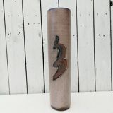 Enamelled ceramic roller vase signed