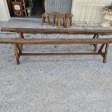 Pair of rustic solid oak farm benches 19th century - 2m90