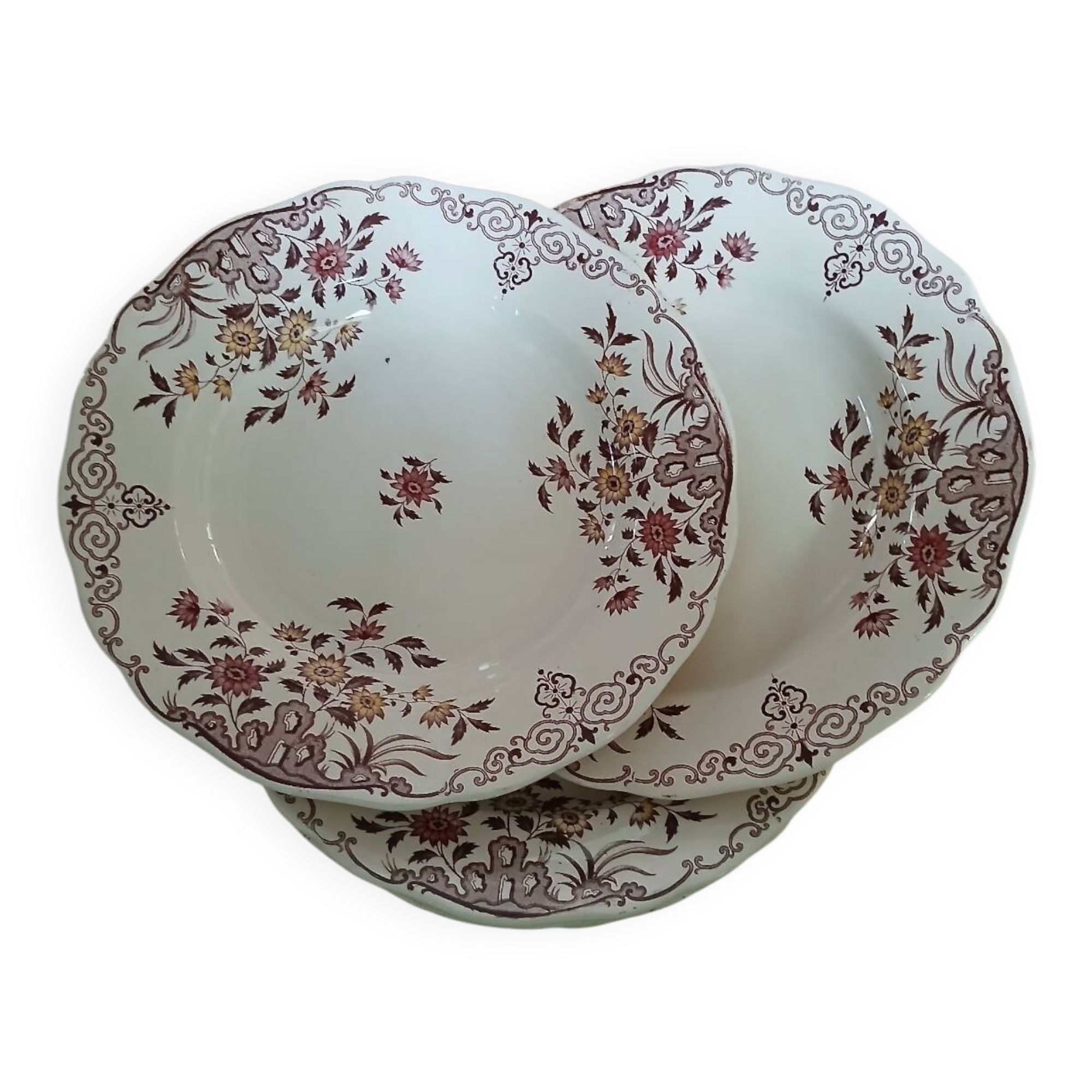 6 polychrome ironstone soup plates