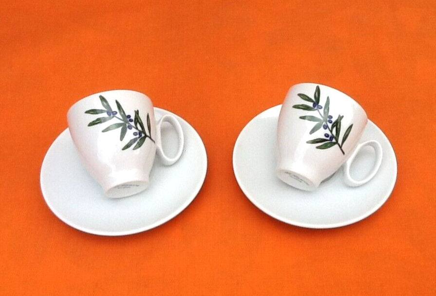 Set of 2 Guy Degrenne porcelain coffee cups with saucers