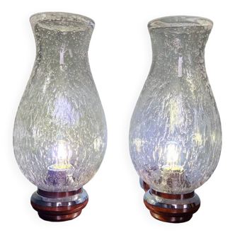 Pair of blown glass and chromed metal wall lights, 1970s