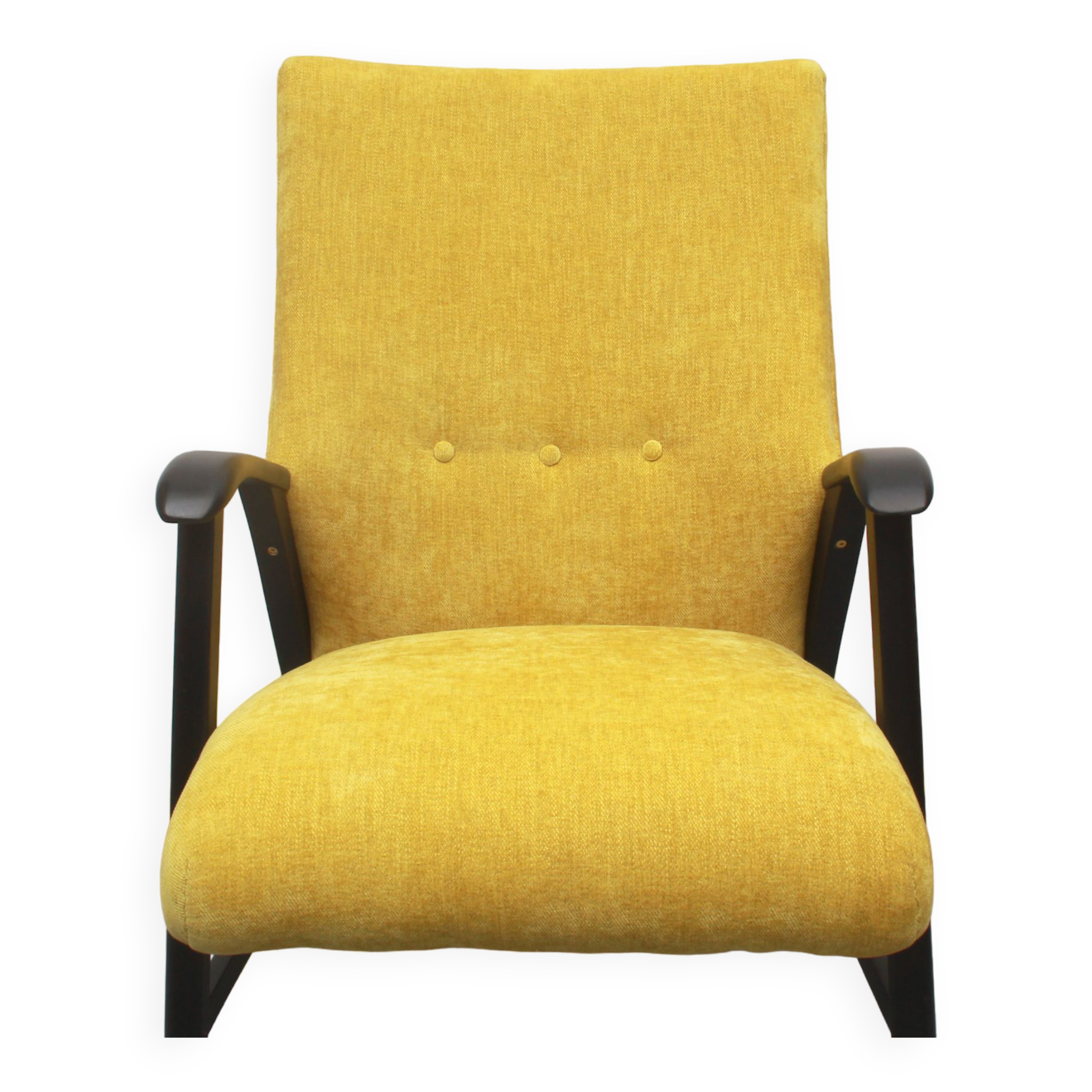 Fauteuil des années 1950 en velours jaune, entièrement restauré