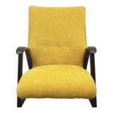 Fauteuil des années 1950 en velours jaune, entièrement restauré