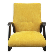 Fauteuil des années 1950 en velours jaune, entièrement restauré