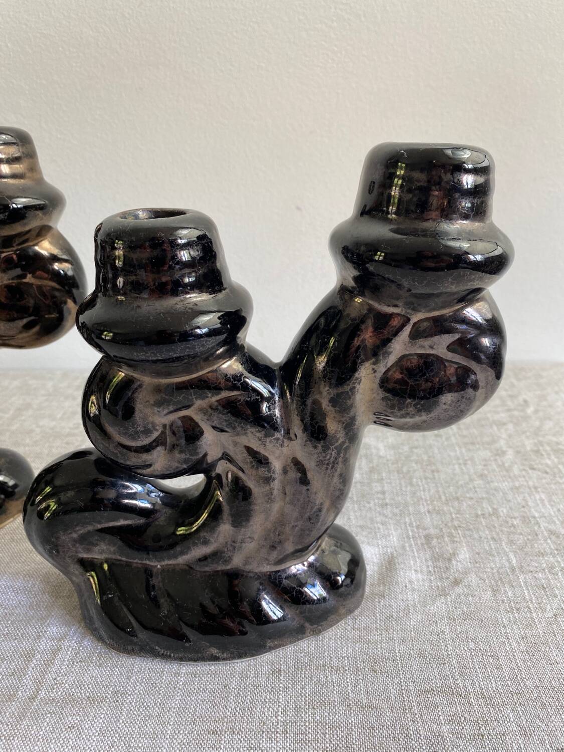 Pair of Vallauris iridescent ceramic candle holders