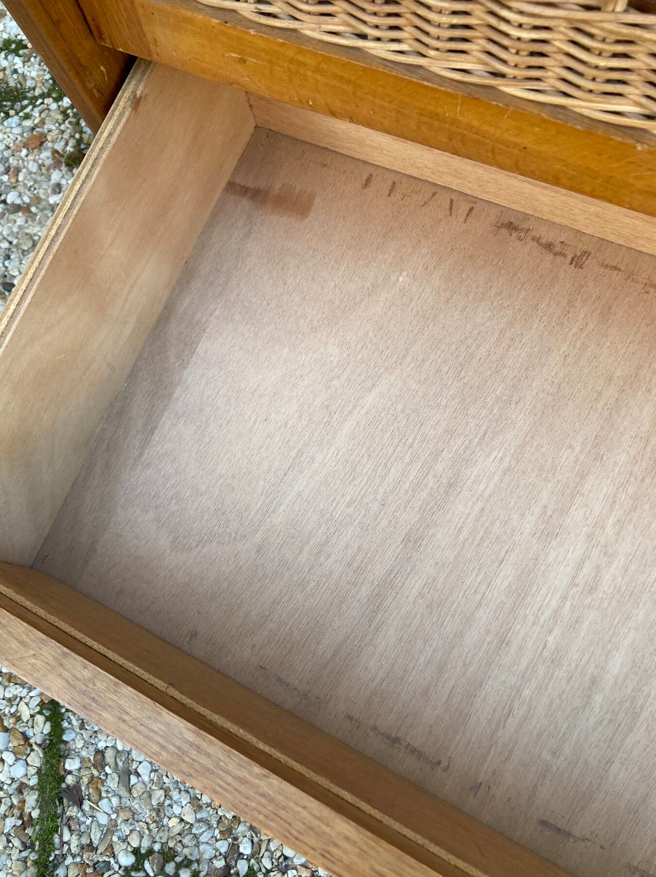 Rattan chest of drawers and vintage wood