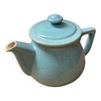 Antique Vintage Cracked Blue Ceramic Teapot