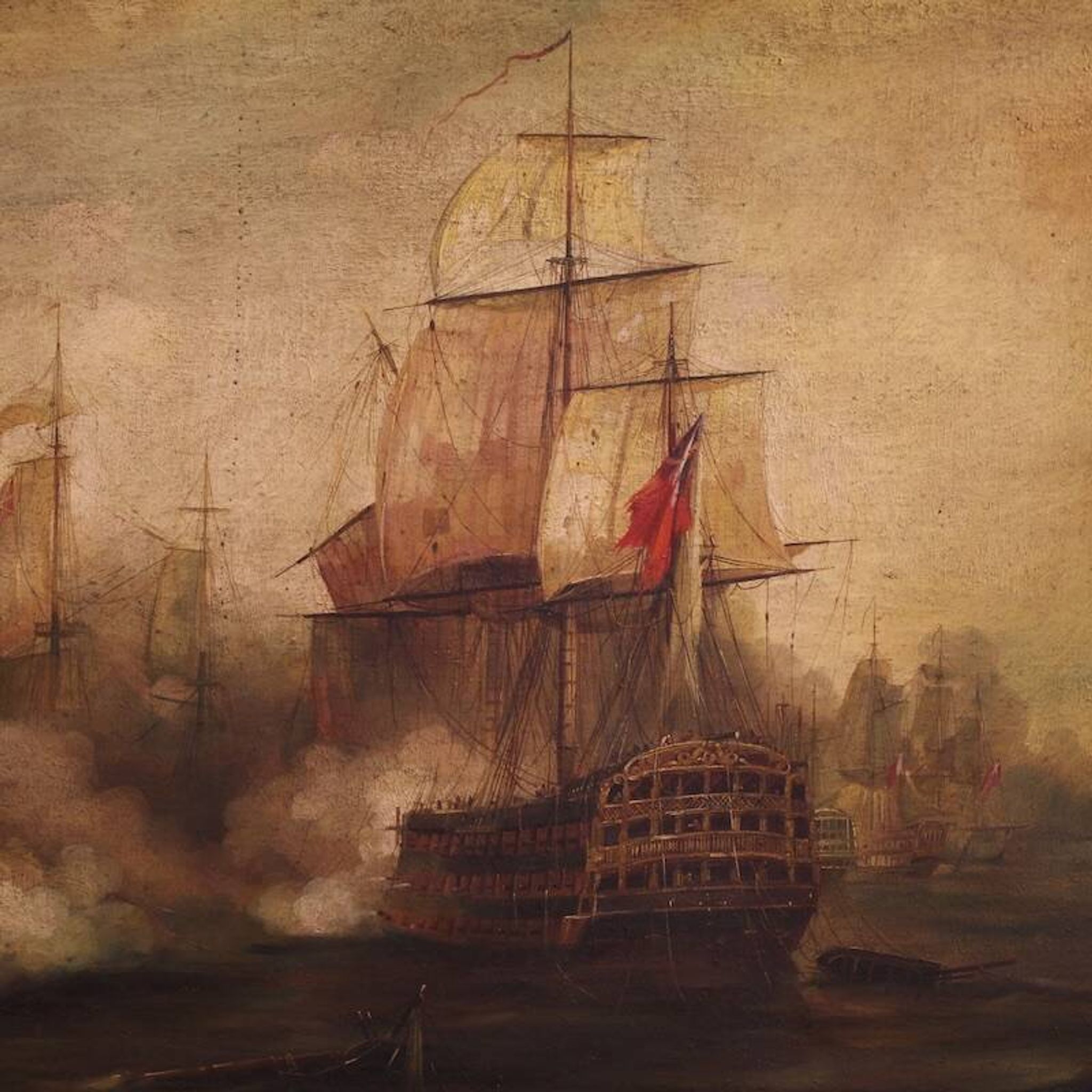 20th century French seascape painting Battle of Trafalgar