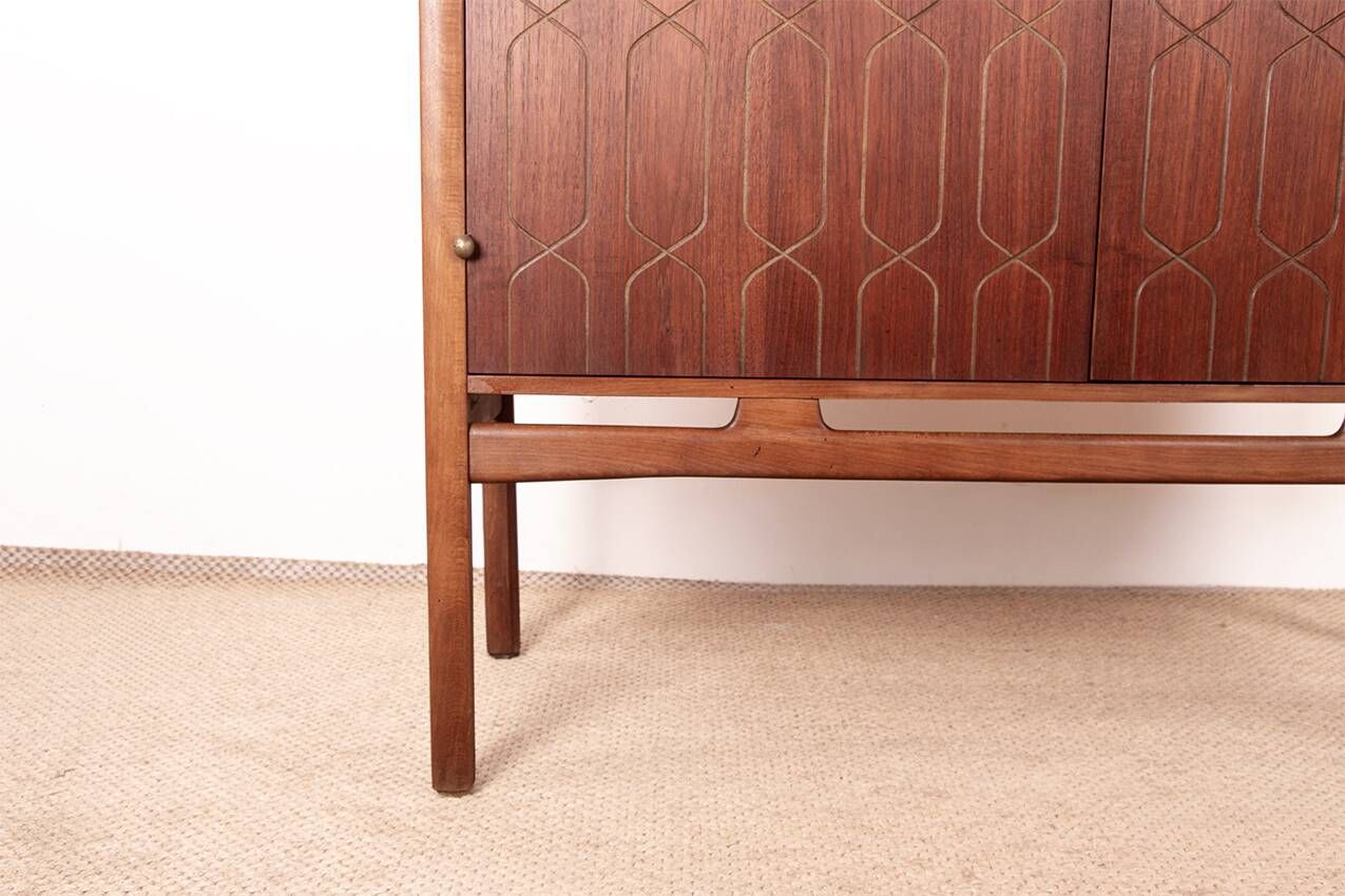 Swedish High Cabinet, Teak, Beech, Brass model Napoli, David Rosen 1960.