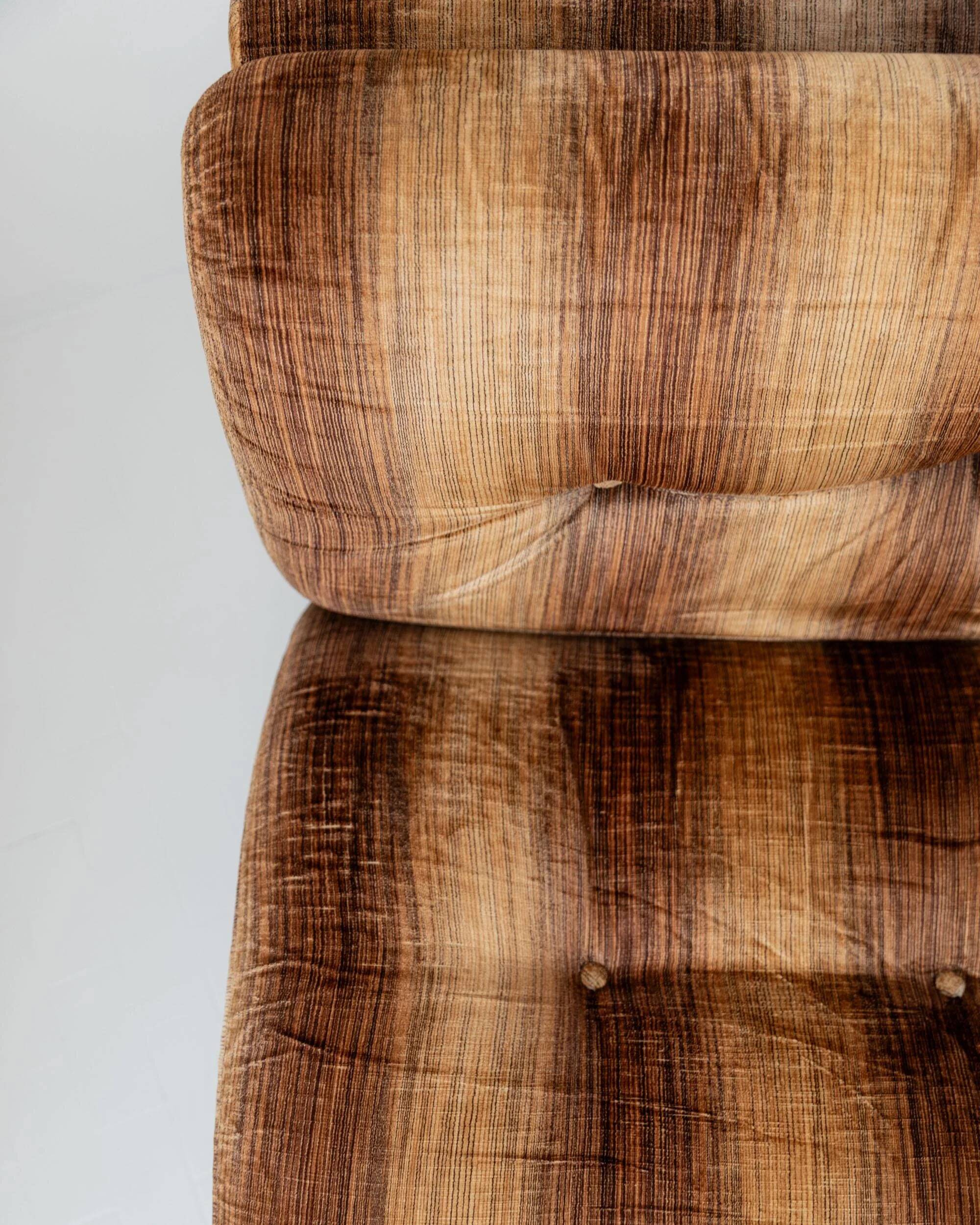 Vintage armchair from the 1970s, by Europoltrona Italy, brown striped velvet, Space Age design.