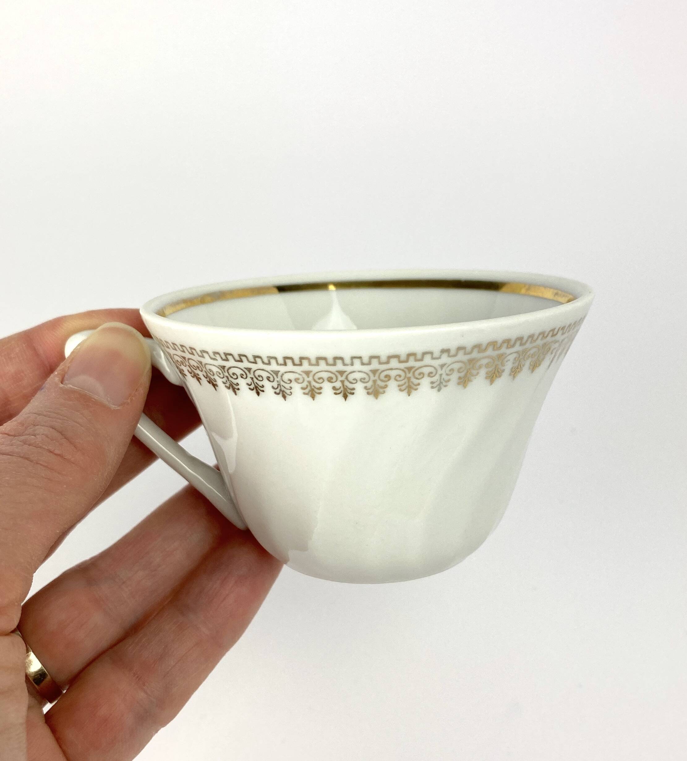 Vintage Mismatched Set of 6 Porcelain Cups and 5 Saucers - Gold