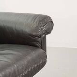 De Sede Black Leather Strap Stitched Three-Seat Sofa DS31. Switzerland, 60s