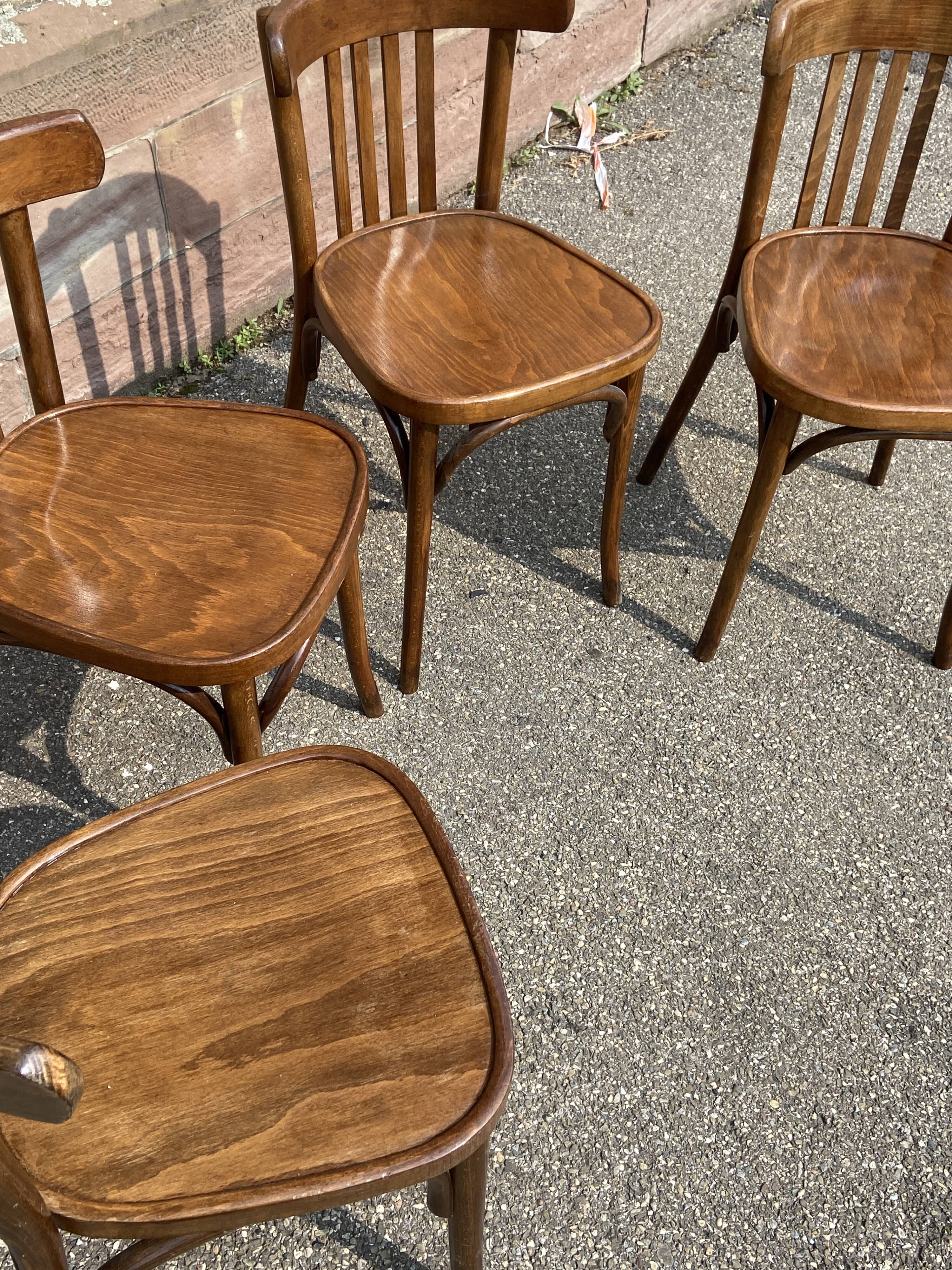 Set of 4 Viennese chairs Curved wood Restaurant Paris bistro Fischel 50s vintage Bentwood Ton st