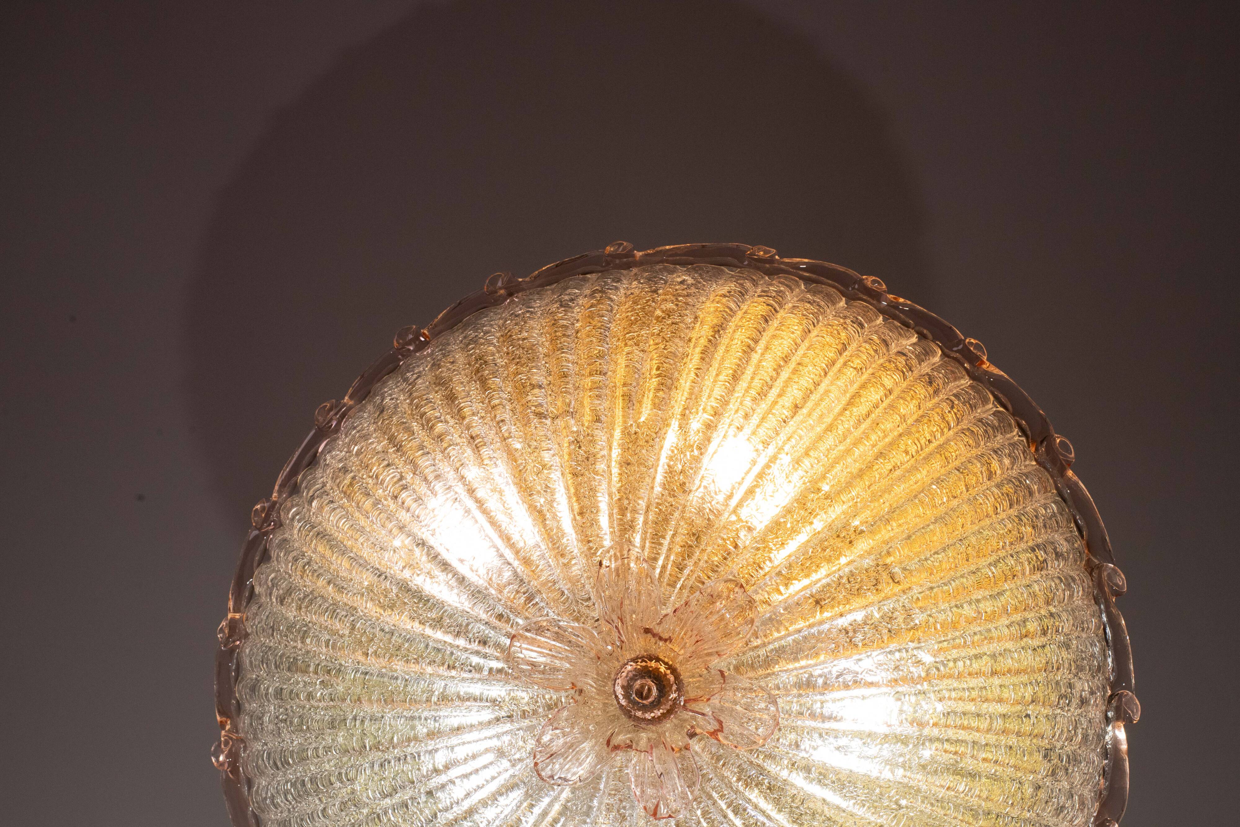 Set of 2 Large Size iItalian Pink and Murano Glass Ceiling Flower