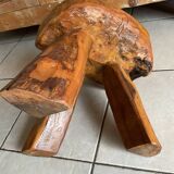 Brutalist tripod stool in Olivier wood, design 50/60